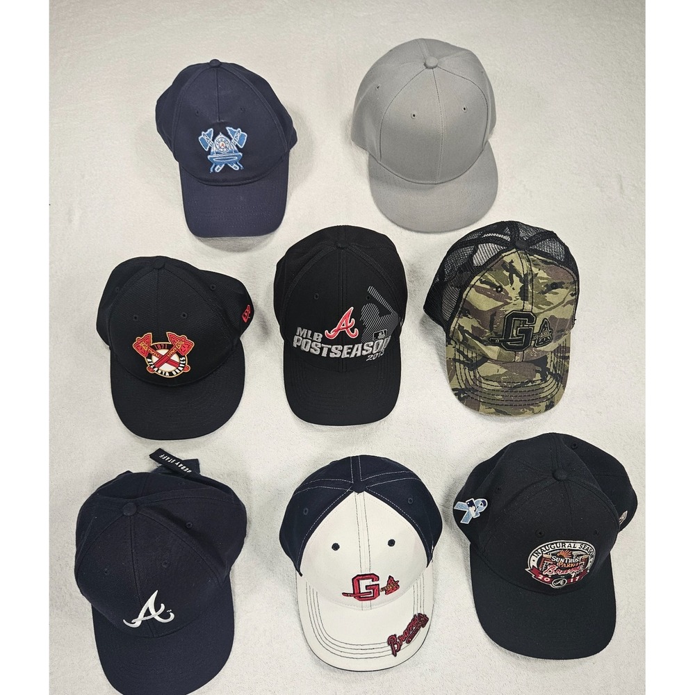 Lot of 8 MLB Baseball Caps Hats Braves Athletics Adjustable Teams